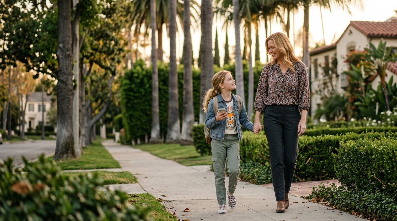 A Beverly Hills family relaxed and close at home after their child's evaluation