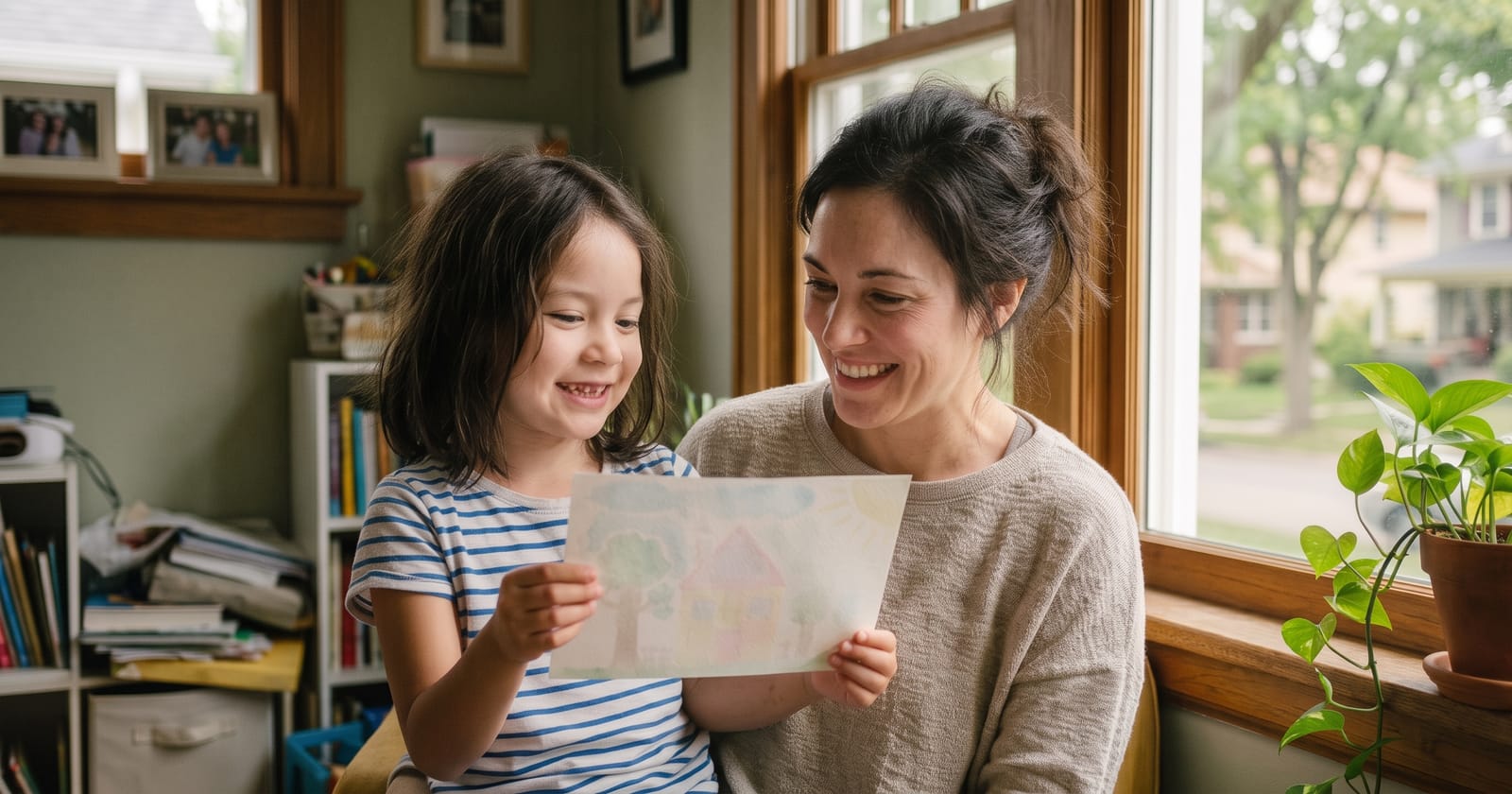 A Santa Clarita family at ease together at home after their child's evaluation