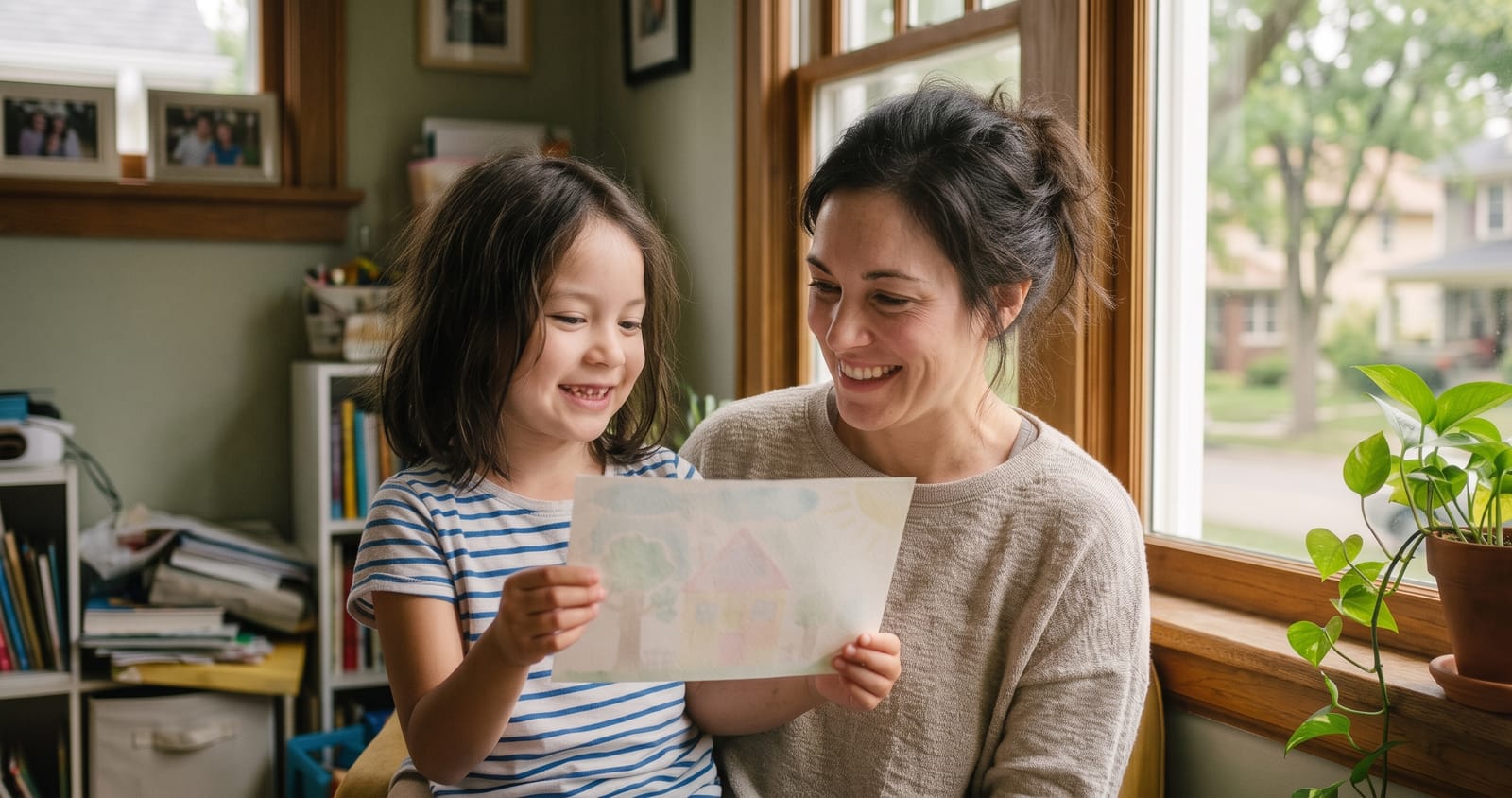 A Santa Monica family relaxed together at home after their child's evaluation
