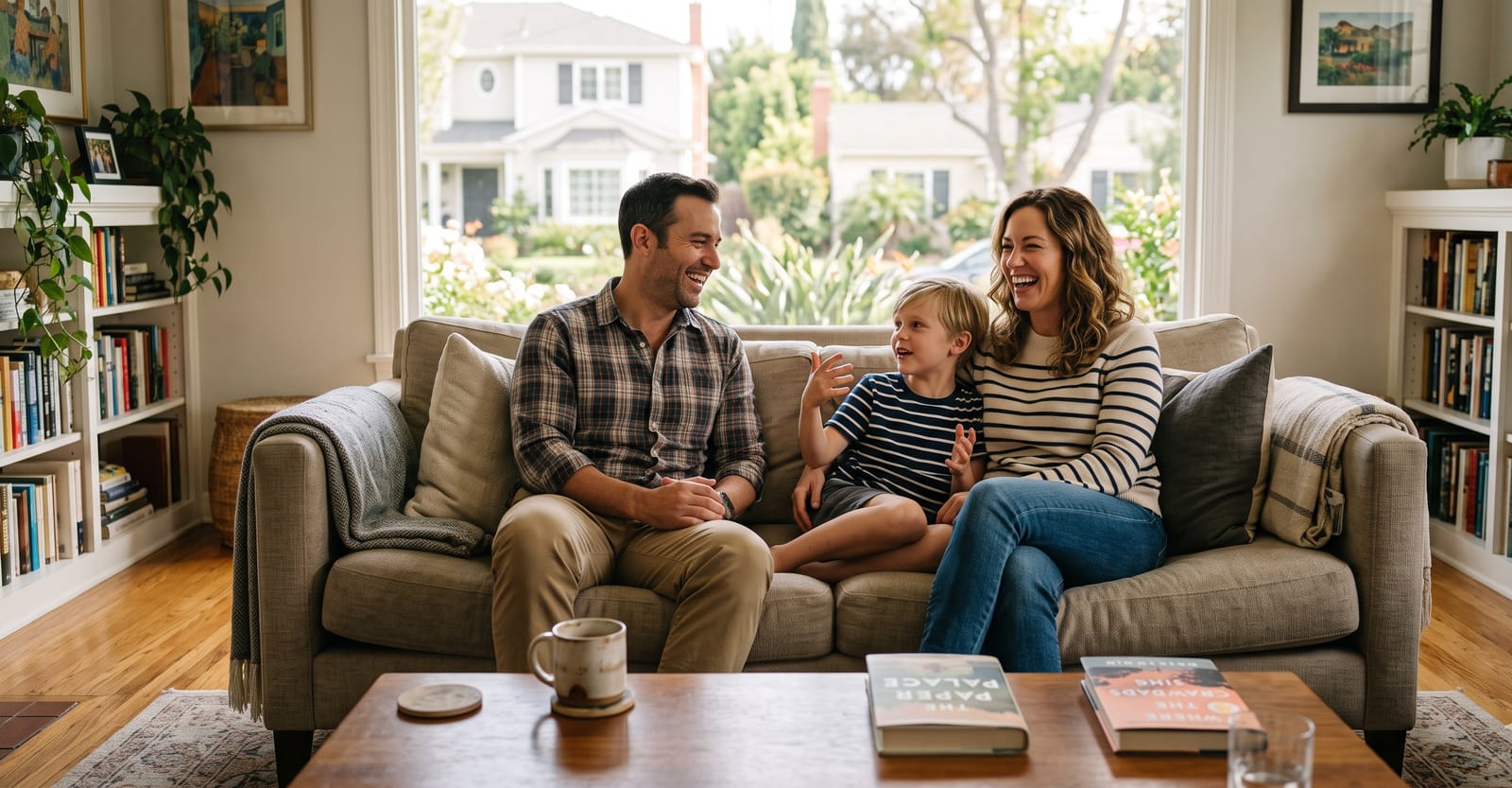 A Sherman Oaks family relaxed and at ease together at home
